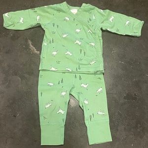 Hanna Andersson Green Goat Print Side Snap Pajamas